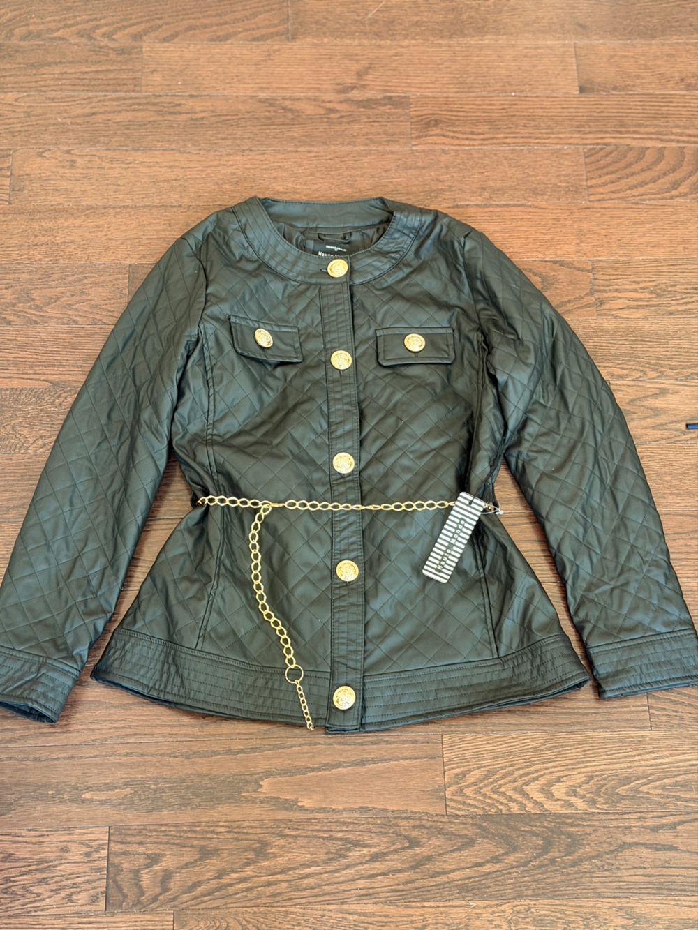 Quilted Black Women's Jacket with Gold Button Details